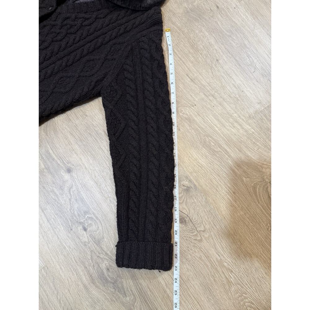 Vintage Polo Jeans Co Ralph Lauren Wool Cable Knit Cardigan Sweater L Brown Fur - Picture 7 of 8